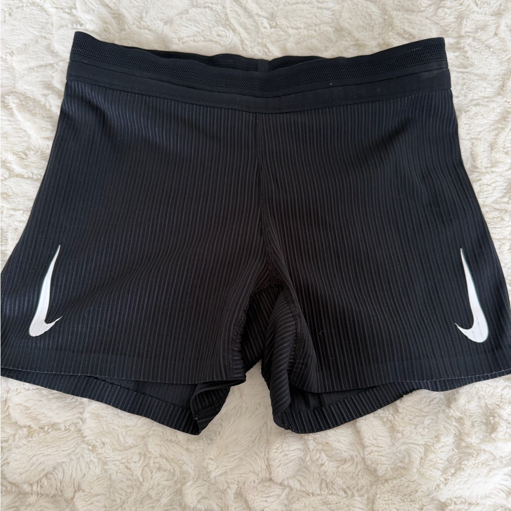 Nike Black Ribbed Bike Shorts with White Swoosh